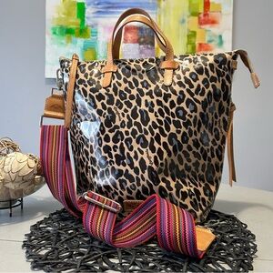 Consuela Blue Jag Sling Leopard Bucket Bag